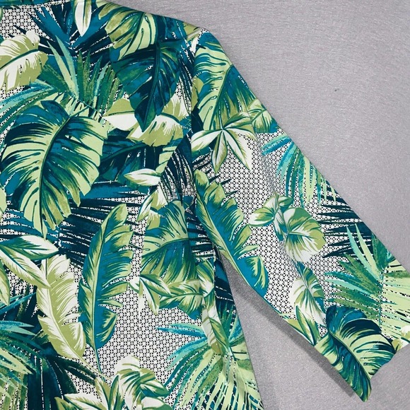 Chicos Jacket Womens 2 Green Blue Floral 3/4 Sleeve Full Zip Up Collared Casual - Picture 12 of 15